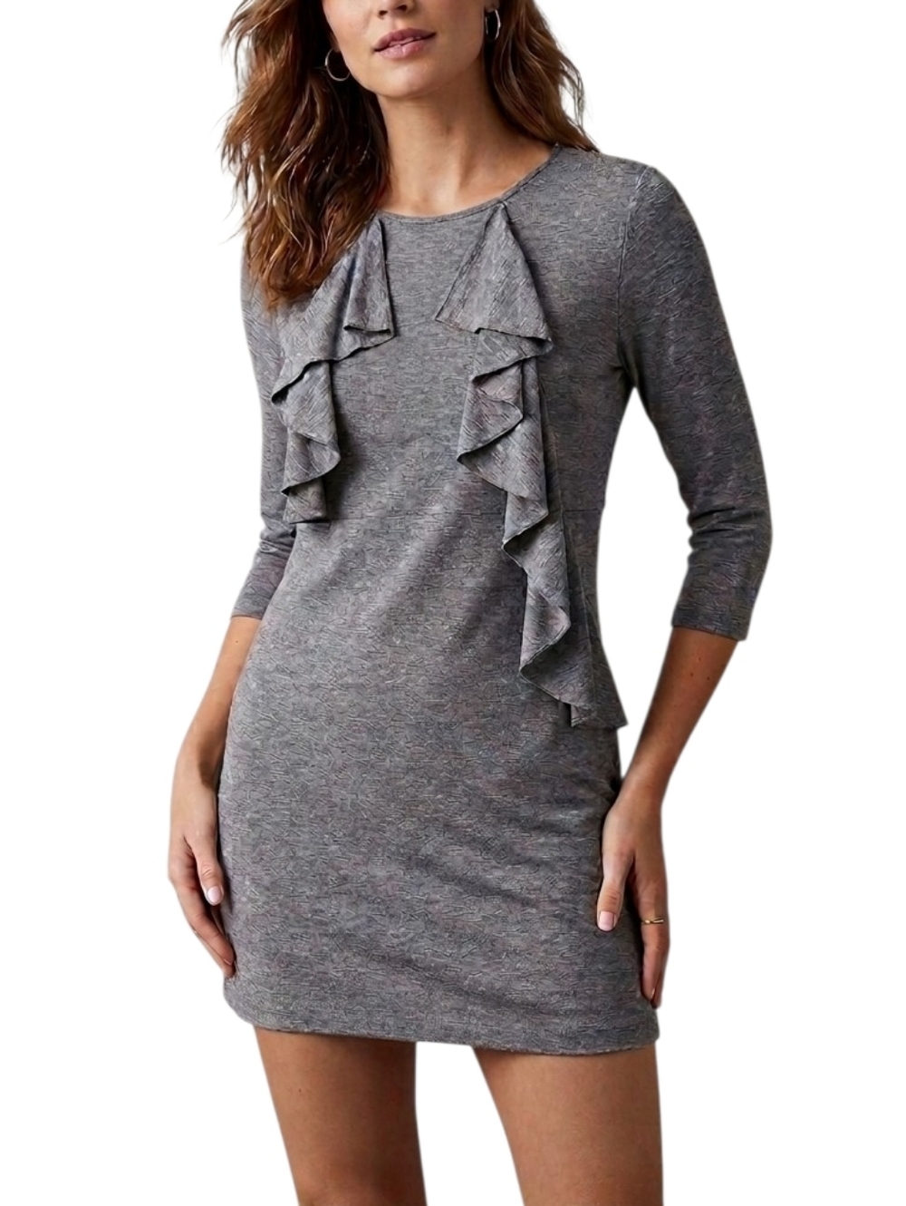 Sandro Gray Tencel Wool Blend Ruffle Detail Mini Dress Womens Size 1/ US S